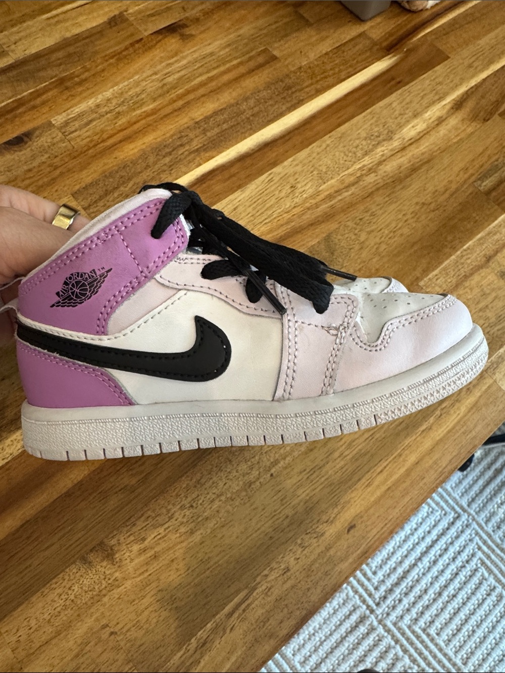 Toddler Girl Jordan White, Purple and Black Mid-Top Sneakers